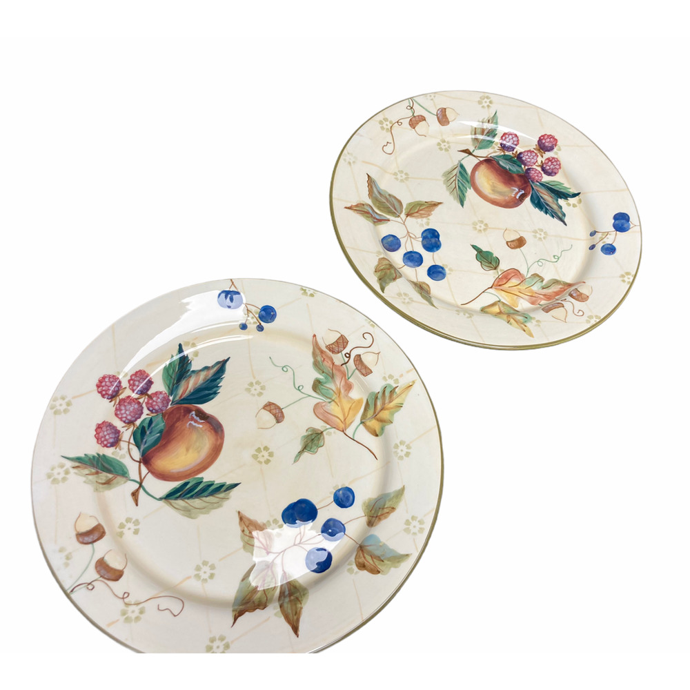 Zrike Harvest Leaves Acorns Berries Pale Gold Yellow Salad Plate 8 3/4 Set of 2